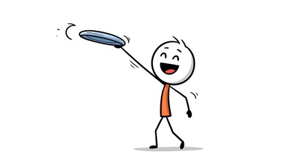 Fototapeta premium Cheerful stick figure enthusiastically throwing a flying disc into the air with joy