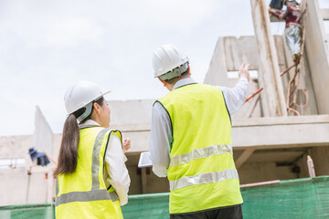 Construction engineer builder working team, Lead architect manager site inspection house construction project assessment process
