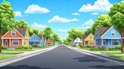 A street border with a home pattern, representing suburban or village real estate in vector illustration.