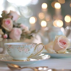 Fototapeta premium A blurred background a refined setting, with subtle hints of teacups or a table setup