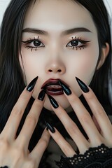closeup portrait photo beautiful woman makeup fashion
