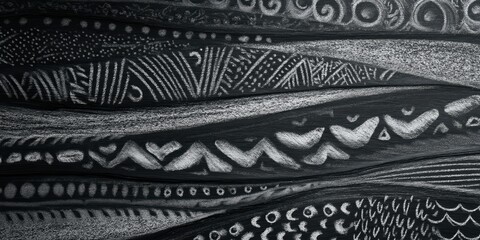 Chalk tribal patterns on blackboard background
