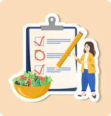 Nutritionist creating healthy eating plan with checklist and fresh salad