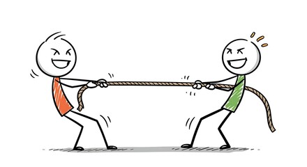 Stick figures engaged in a tug-of-war, showcasing teamwork and competition