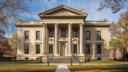 Obraz premium Magnificent Neoclassical Mansion in Autumn