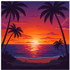 Fototapeta premium Sunset Silhouette: Tropical Paradise
