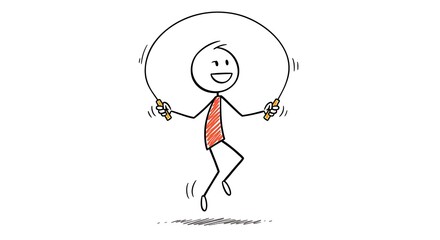 Energetic stick figure actively jumping rope illustration for sport theme