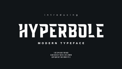 Hyperbole: A bold, futuristic font with sharp edges. Perfect for tech, gaming, avant-garde designs. Includes uppercase and numbers.