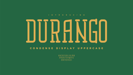 Durango: Vintage-meets-modern thin slab serif. Timeless elegance for luxury branding and headlines. Uppercase and numerals included. 