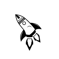 Black and White Rocket Ship Illustration Simple Graphic Design Element Startup Business Icon Modern Minimalist Style Space Travel Vector Art Image for Website Blog Social Media Post Print Design      
