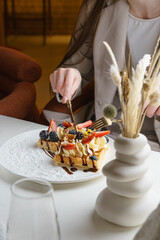 Waffles and Coffee in Relaxing Modern Interior