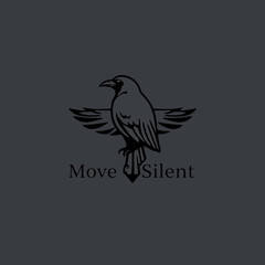 Obraz premium Elegant Black Raven Bird Logo Design Graphic Vector Illustration Silent Movement Mysterious Dark Bird Icon Premium Quality Professional Branding Asset Creative Design Template Bold Cool Wings Image 
