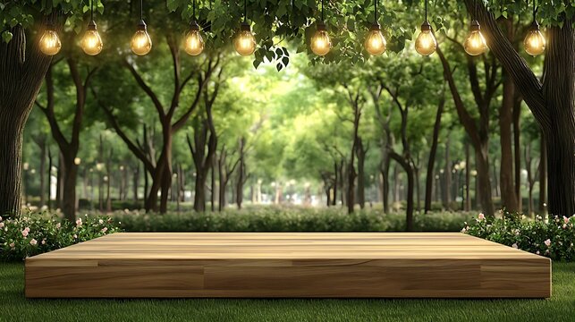 Wooden platform, park, lights, nature, event