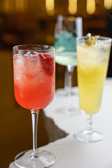 Closeup of Vibrant Cocktails in Elegant Bar