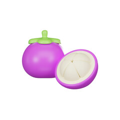 Mangosteen isolated on white background, 3D icon, 3D render