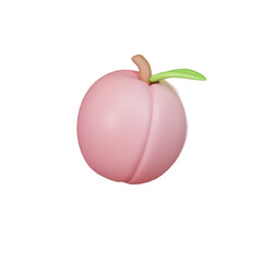 Peach isolated on white background, 3D icon, 3D render