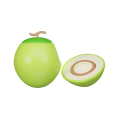 coconut isolated on white background, 3D icon, 3D render