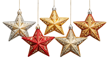 christmas star ornament bauble set isolated on white background, PNG