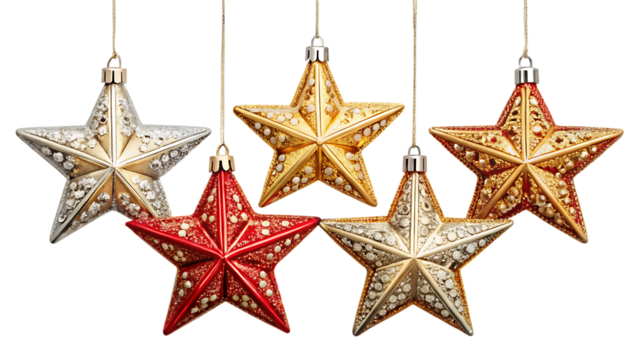 christmas star ornament bauble set isolated on white background, PNG