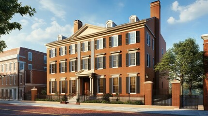 Fototapeta premium Elegant Brick Townhouse Architectural Rendering: A Luxurious Residence in Georgetown