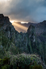view of the mountains and rocks near Arieiro peak - the highest point of Madeira island, Portugal