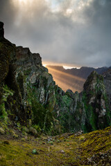 view of the mountains and rocks near Arieiro peak - the highest point of Madeira island, Portugal