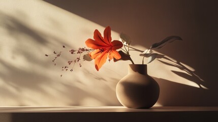 Minimal flower in shadow sunlight composition for soft decor artistic peaceful natural inspiration elegance
