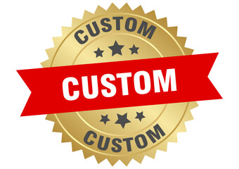 Obraz premium custom. custom round red and gold label isolated on transparent background