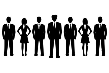 Group of Men and Women Standing Silhouettes, Diverse People Illustration, Cut Out