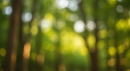 Obraz premium Soft focus of a serene forest with blurred greenery and sunlight filtering through trees