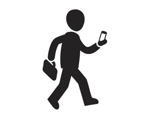 Young Man Walking Forward with Cell Phone, Modern Technology Use Illustration, Cut Out