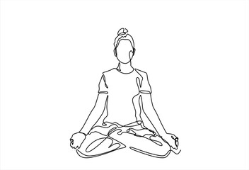 Woman sitting in lotus pose yoga. Continuous one line drawing. Vector illustration. Editable stroke.	