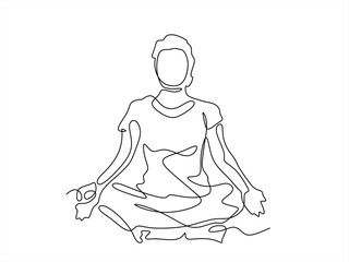 Woman sitting in lotus pose yoga. Continuous one line drawing. Vector illustration. Editable stroke.	