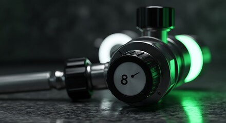 Illuminated pressure valve, shining with a vibrant green light effect