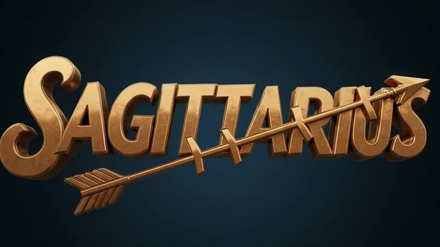 3D adventurous bronze text 'SAGITTARIUS' with arrow design &mdash; bold and visionary.