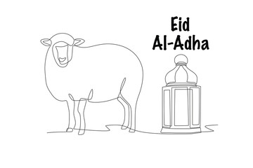 Goat and lantern. Eid al-adha concept one-line drawing
