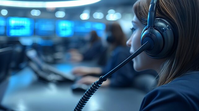 Woman in a call center, focused on work - Powered by Adobe