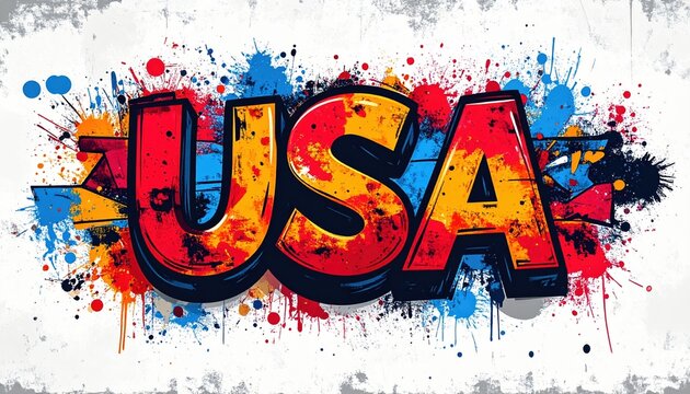 Colorful graffiti-inspired art of usa with vibrant splashes and paint splatters