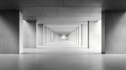 Modern Minimalist Interior with Concrete Columns and Endless Perspective