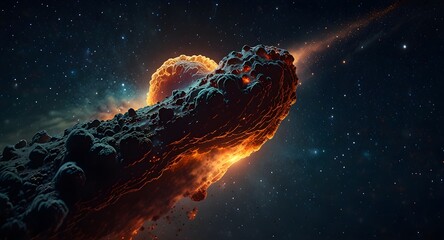 Naklejka premium A comet streaks through space, leaving a heart-shaped trail of cosmic dust behind it. 