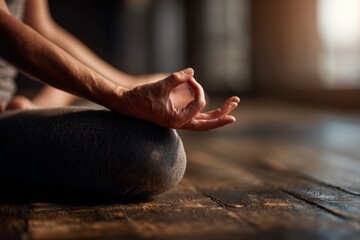 Practicing mindfulness through meditation in a serene indoor space during sunset