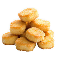 Pile of fried halloumi cheese isolated on transparent background