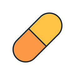 Colorful capsule icon in minimal style, representing medicine, supplement, antibiotic or pharmaceutical product in healthcare