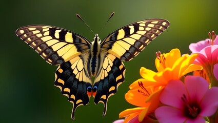 Fototapeta premium Butterfly resting on a bright flower – macro nature photography