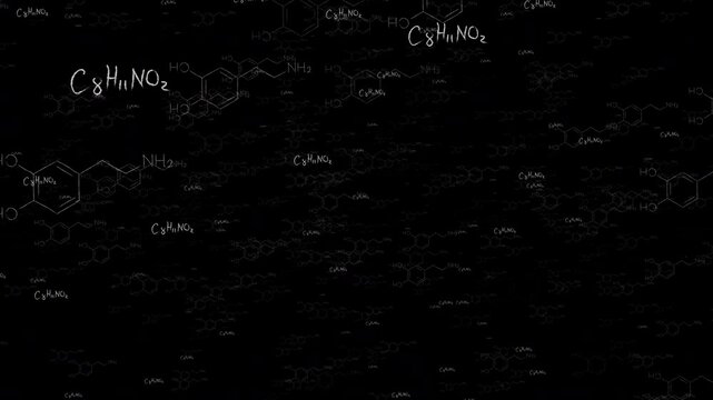 Dopamine molecule structure black screen flow handwriting science formula 