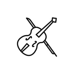violin with bow icon on white background. Editable stroke.