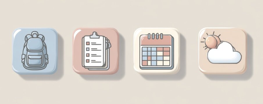 Minimalist Travel Icons Set with Backpack, Checklist, Calendar, and Weather Symbols