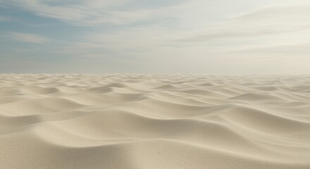 Obraz premium Vast expanse of golden sand dunes under a serene sky with soft clouds