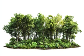 Dense group of trees and lush green vegetation isolated on a transparent background