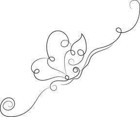 Elegant Single Line Butterfly Drawing with Swirls and Curls for Design